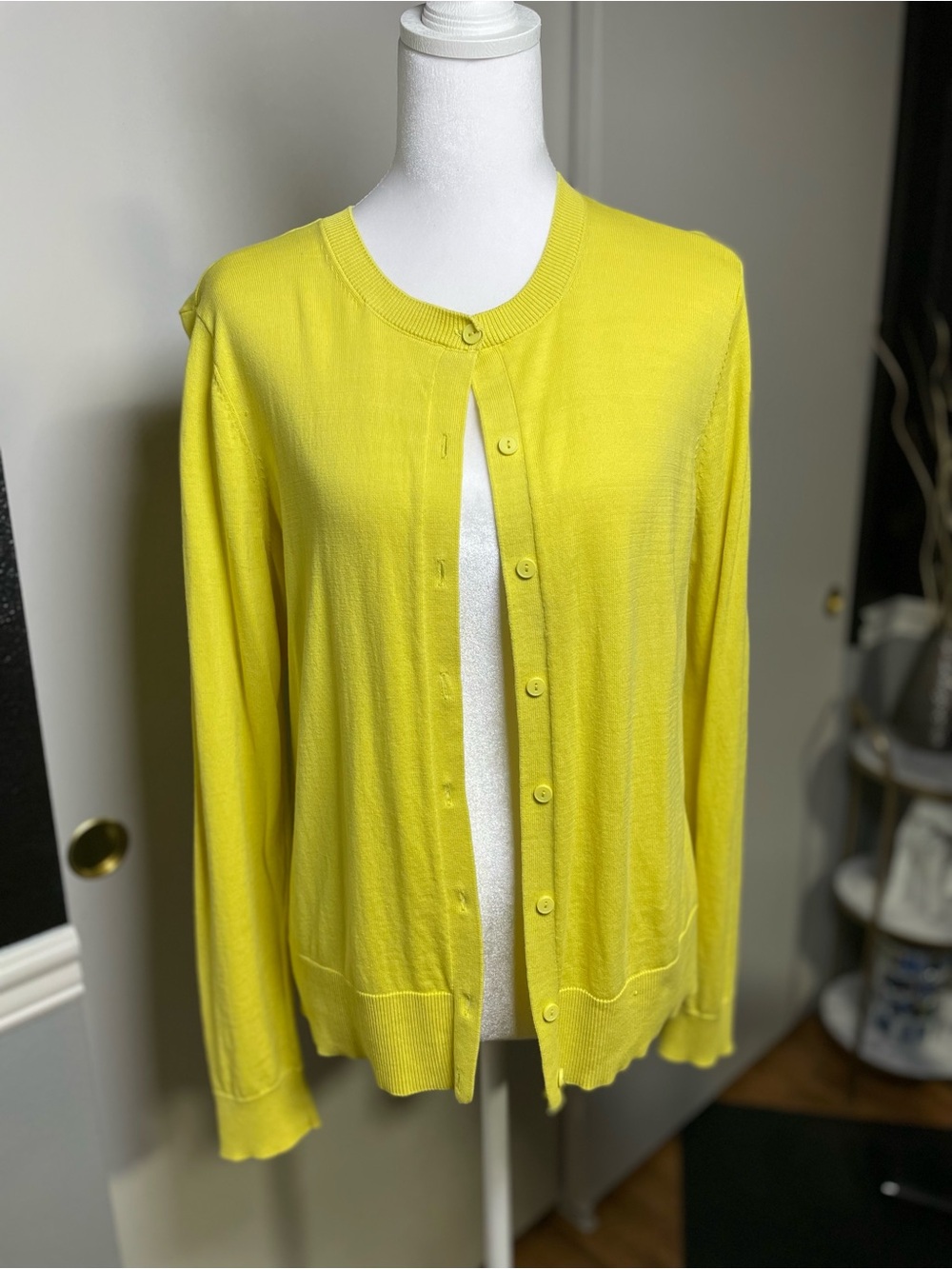 LOFT Yellow Button-Front Lightweight Cardigan
